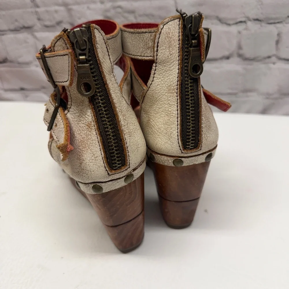 Bed Stu Cream Leather Studded Wedge/platform Sandals size 6
